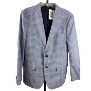 NWT Tommy‎ Hilfiger Blazer Men's Size 44L Blue Plaid Cotton Blend Jacket Coat